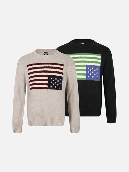 Stylized Flag Graphic Long-Sleeve Sweater
