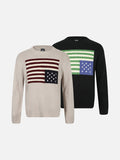 Stylized Flag Graphic Long-Sleeve Sweater