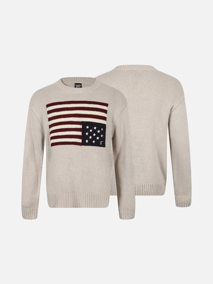 Stylized Flag Graphic Long-Sleeve Sweater