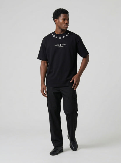 DAXUEN Short-sleeved relaxed-fit t-shirt with floral embroidery — model photo