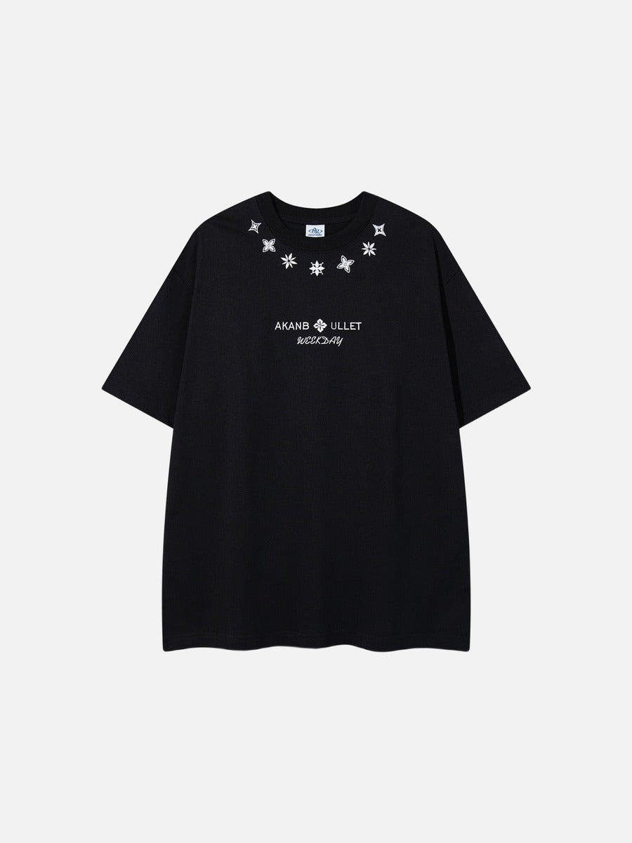 DAXUEN Short-sleeved relaxed-fit t-shirt with floral embroidery
