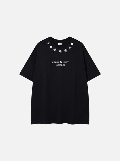 DAXUEN Short-sleeved relaxed-fit t-shirt with floral embroidery