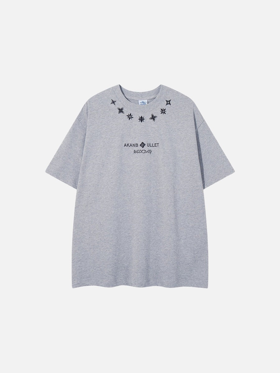DAXUEN Short-sleeved relaxed-fit t-shirt with floral embroidery