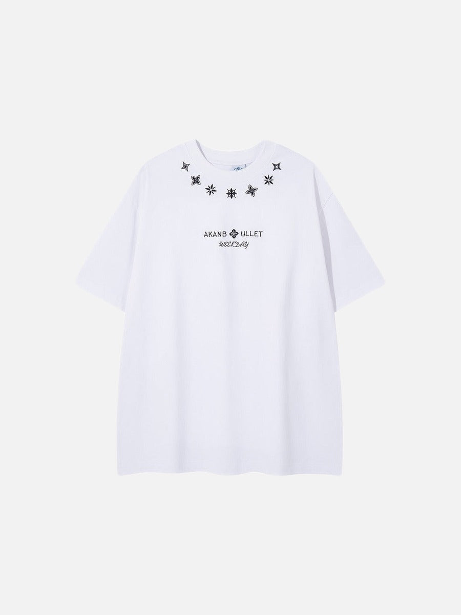 DAXUEN Short-sleeved relaxed-fit t-shirt with floral embroidery