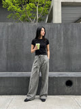 DAXUEN solid grey fitted t-shirt with small graphic — model photo