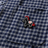 DAXUEN checkered button-up shirt with stylized horse embroidery