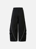DAXUEN black track pants with stylized oval graphic