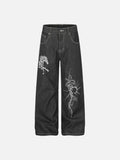 DAXUEN dark wash wide-leg jeans with white animal graphic