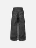 DAXUEN dark wash wide-leg jeans with white animal graphic
