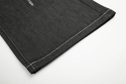 DAXUEN dark wash wide-leg jeans with white animal graphic