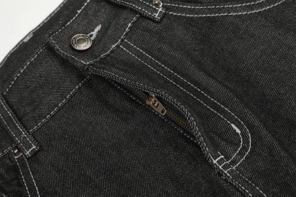 DAXUEN dark wash wide-leg jeans with white animal graphic