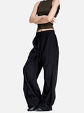 DAXUEN black wide-leg pants with subtle abstract pattern