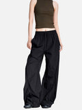 DAXUEN black wide-leg pants with subtle abstract pattern
