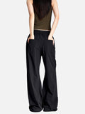 DAXUEN black wide-leg pants with subtle abstract pattern