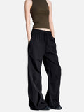 DAXUEN black wide-leg pants with subtle abstract pattern