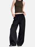 DAXUEN black wide-leg pants with subtle abstract pattern
