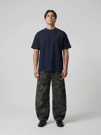 DAXUEN Short-sleeved crew-neck T-shirt with horse head embroidery — model photo