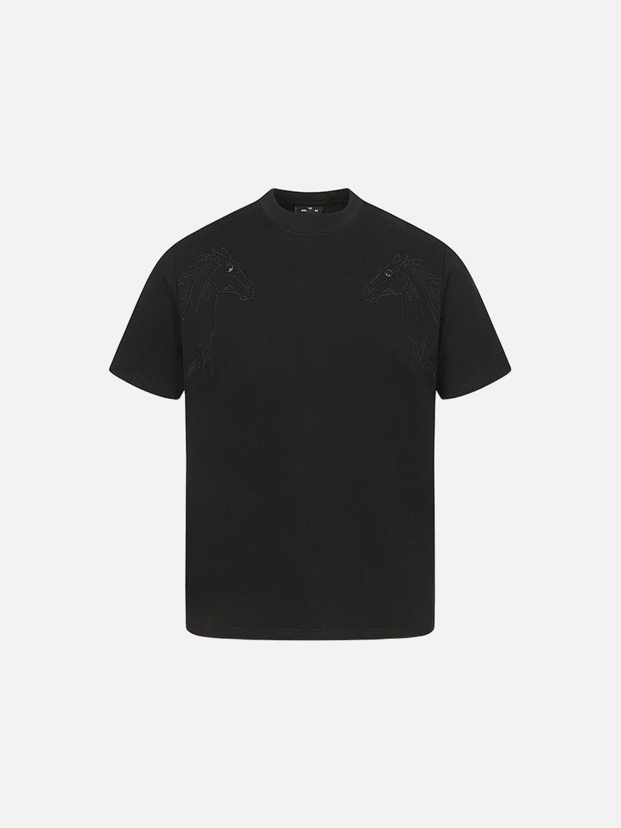 DAXUEN Short-sleeved crew-neck T-shirt with horse head embroidery