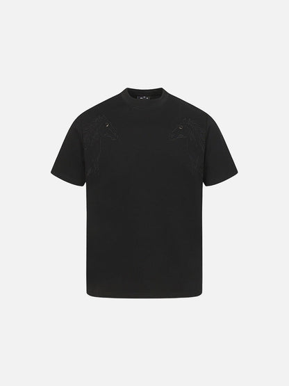 DAXUEN Short-sleeved crew-neck T-shirt with horse head embroidery