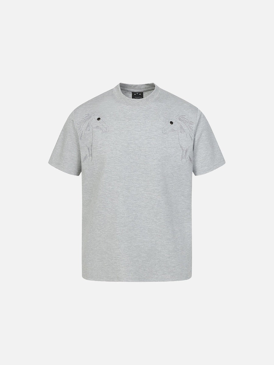 DAXUEN Short-sleeved crew-neck T-shirt with horse head embroidery