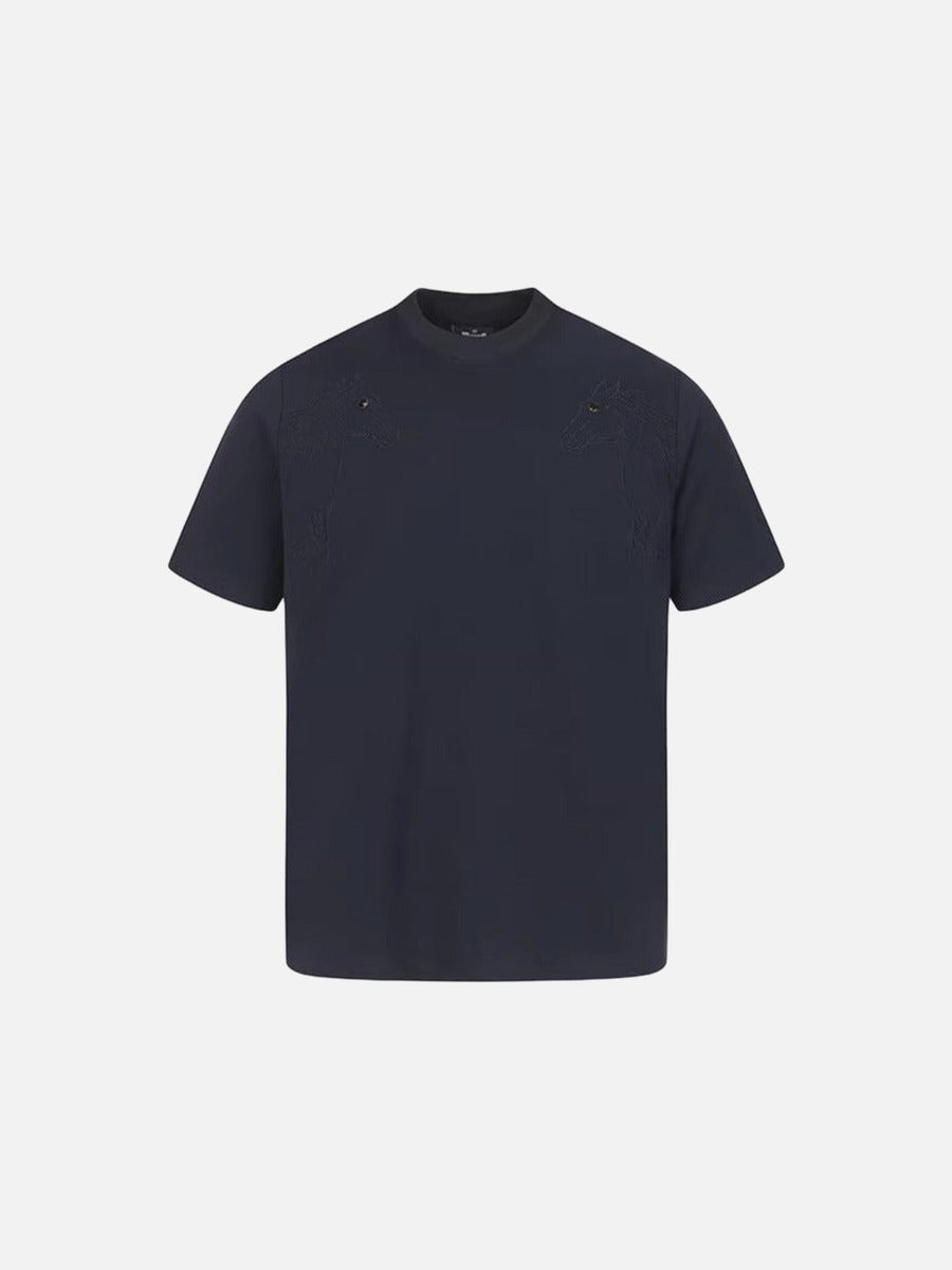 DAXUEN Short-sleeved crew-neck T-shirt with horse head embroidery