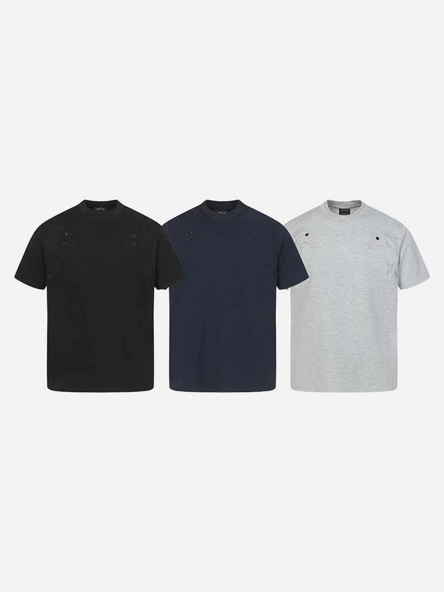 DAXUEN Short-sleeved crew-neck T-shirt with horse head embroidery