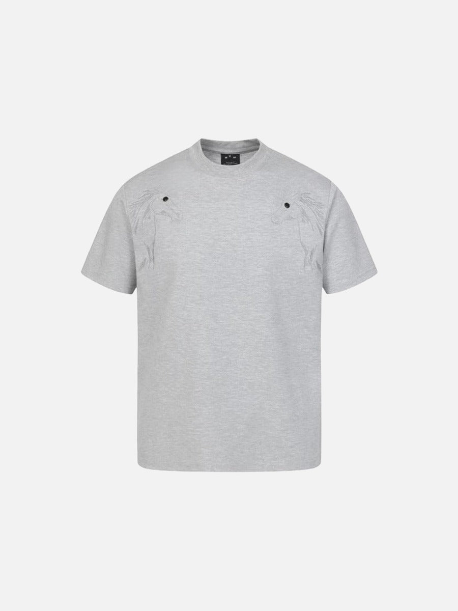 DAXUEN Short-sleeved crew-neck T-shirt with horse head embroidery