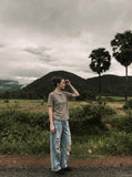 DAXUEN heathered khaki Henley t-shirt — model photo