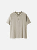 Heathered Khaki Button-Up Henley T-Shirt