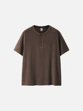 Heathered Khaki Button-Up Henley T-Shirt