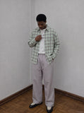 DAXUEN light plaid wide-leg trousers — model photo
