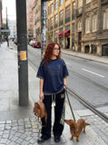 DAXUEN navy blue layered star graphic tee — model photo
