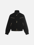 DAXUEN dark brown suede bomber jacket with metallic details