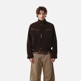 DAXUEN dark brown suede bomber jacket with metallic details