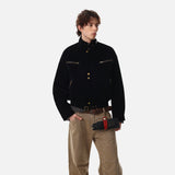 DAXUEN dark brown suede bomber jacket with metallic details