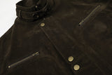 DAXUEN dark brown suede bomber jacket with metallic details