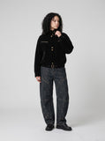 DAXUEN dark brown suede bomber jacket with metallic details — model photo