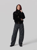 DAXUEN dark brown suede bomber jacket with metallic details — model photo