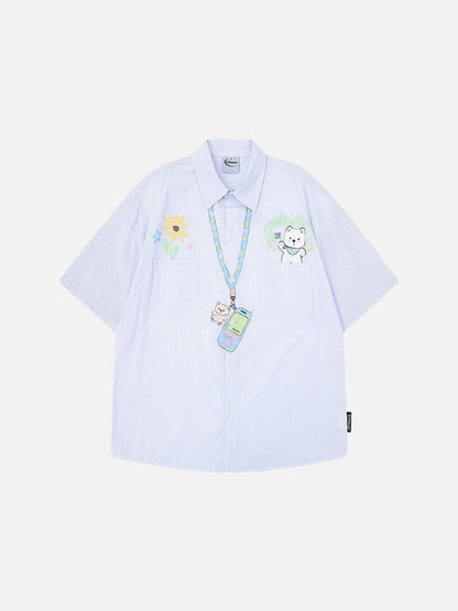 Casual short-sleeved button-up shirt with embroidery