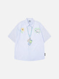 Casual short-sleeved button-up shirt with embroidery