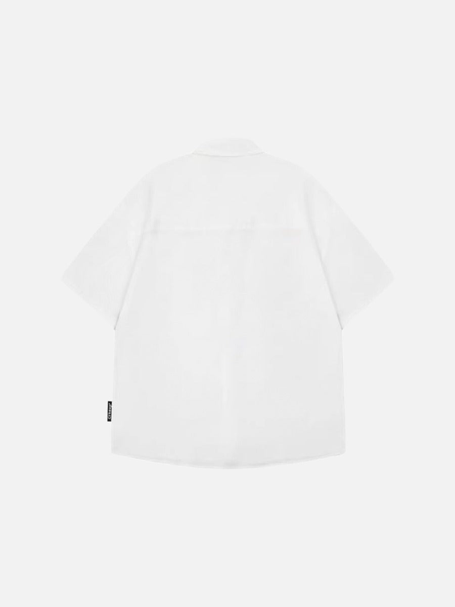 Casual short-sleeved button-up shirt with embroidery