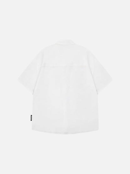 Casual short-sleeved button-up shirt with embroidery