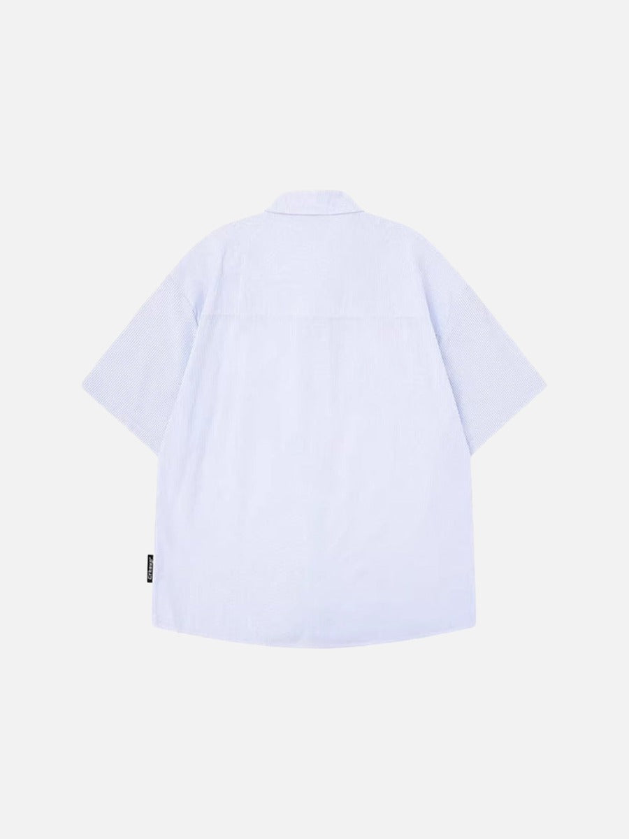 Casual short-sleeved button-up shirt with embroidery