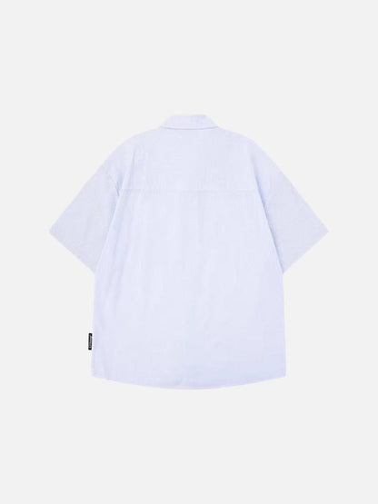 Casual short-sleeved button-up shirt with embroidery