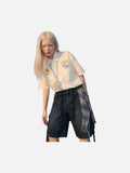Sunflower and Bear Embroidered Button-Up Shirt