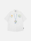Casual short-sleeved button-up shirt with embroidery