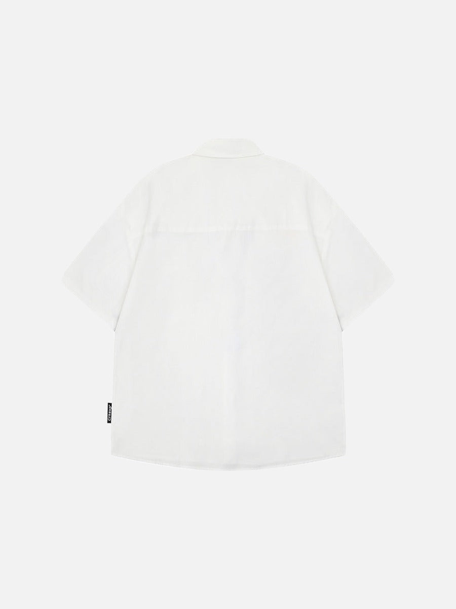 Casual short-sleeved button-up shirt with embroidery