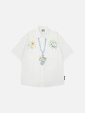Casual short-sleeved button-up shirt with embroidery