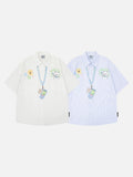 Casual short-sleeved button-up shirt with embroidery