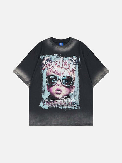 DAXUEN Short-sleeved graphic t-shirt featuring a surprised child